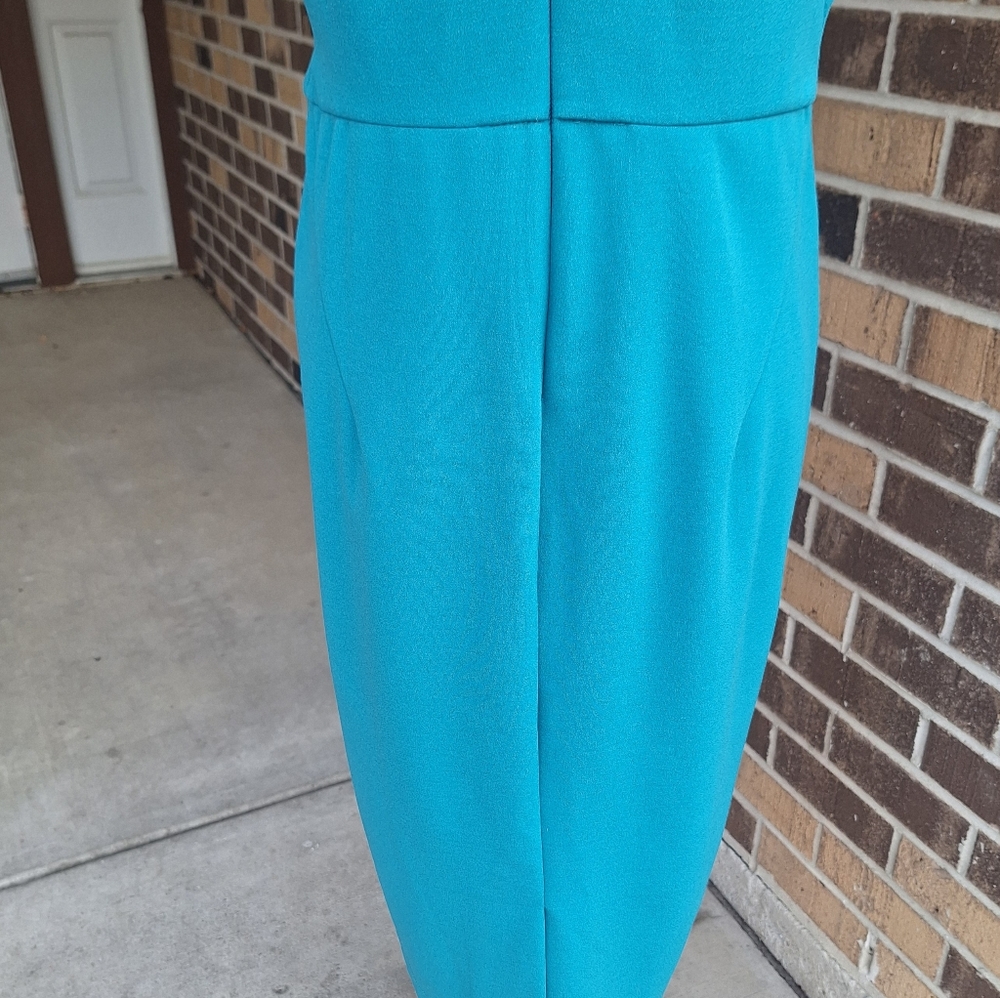 Maggy London Tie Neck Teal Dress - Picture 10 of 14